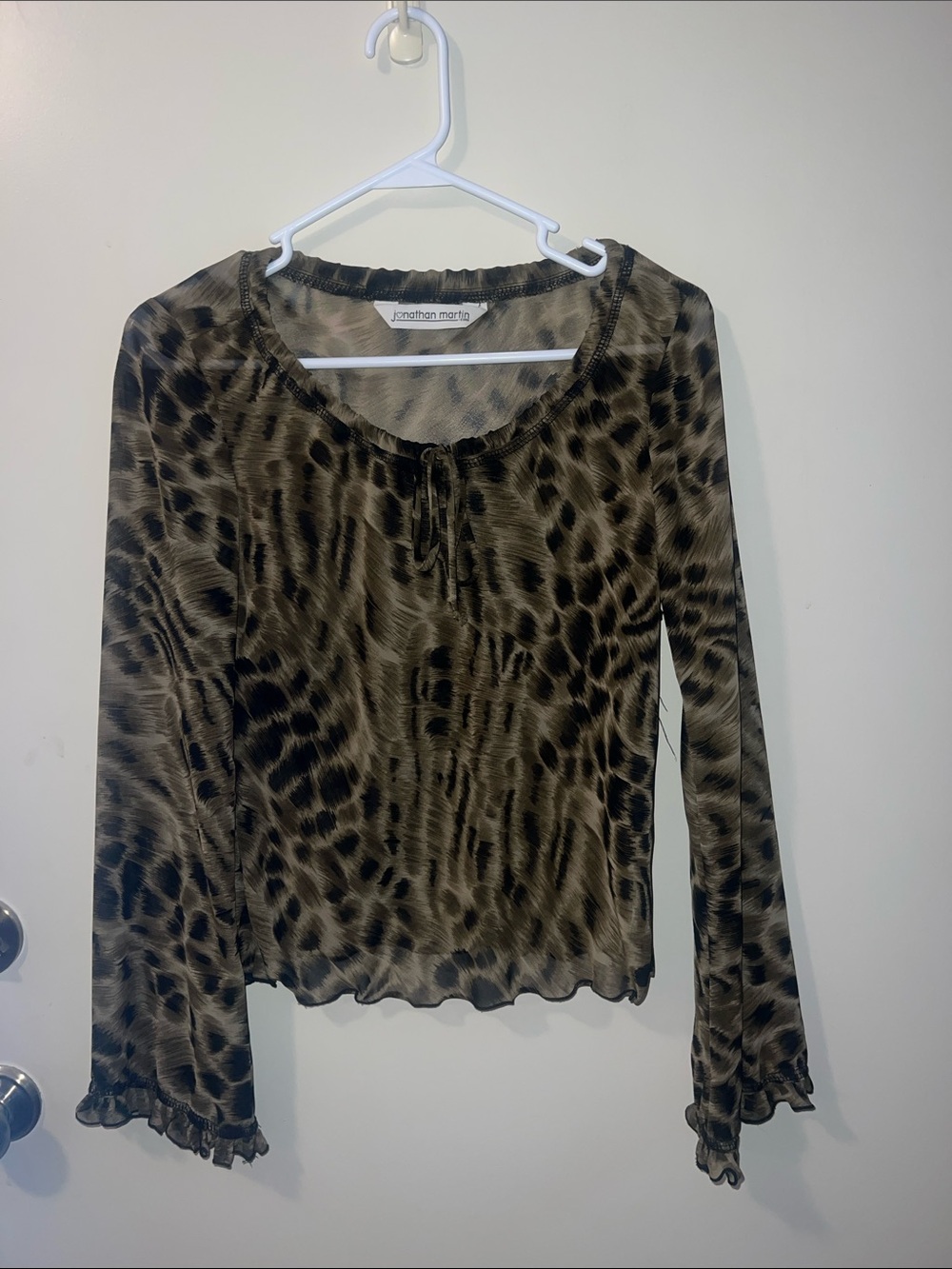jonathan martin brown and black animal-print mesh long sleeve top